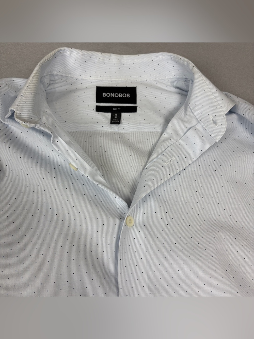 Bonobos Slim Fit Light Blue Shirt with Navy Microdots Sz 16/33